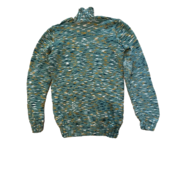 Vintage Handmade Green Yellow White Marled Pullover Turtleneck Sweater - Picture 2 of 6